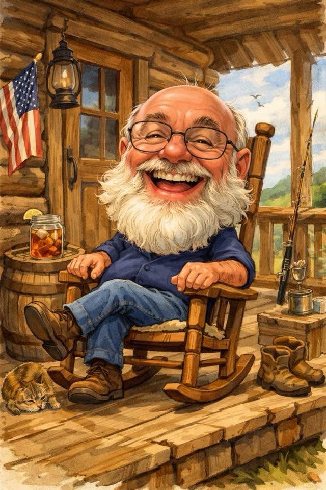 Big John on his front porch rocking chair